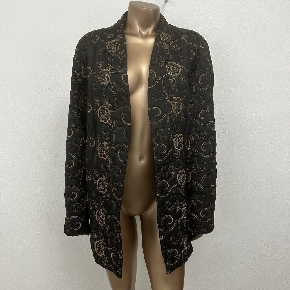 Maggie Barnes Size 3X Rich All Embroidered Quilted Exquisite Floral Black Jacket